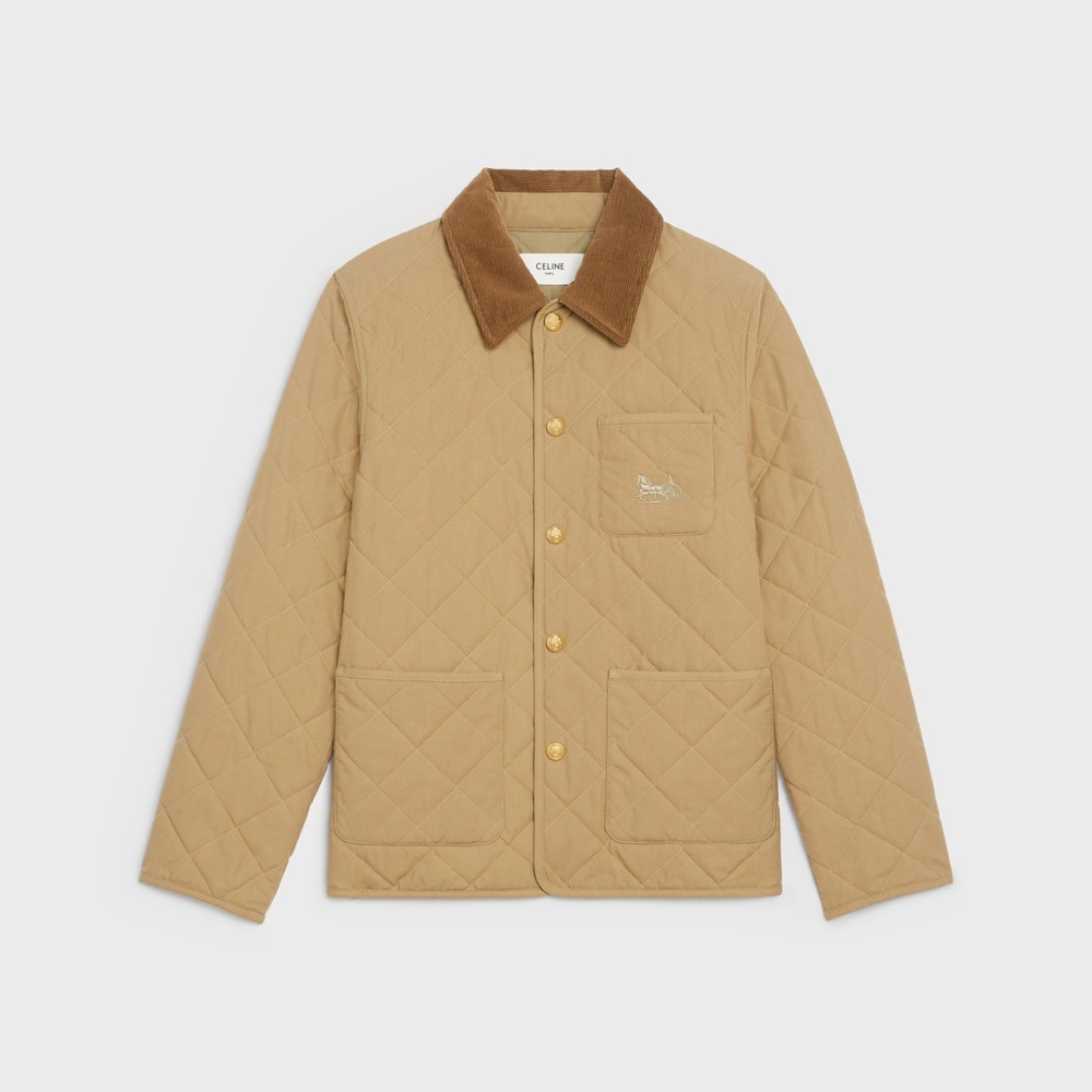 Designer inspired quilted HUNTING JACKET IN COTTON FABRIC DARK BEIGE - Picture 5 of 15